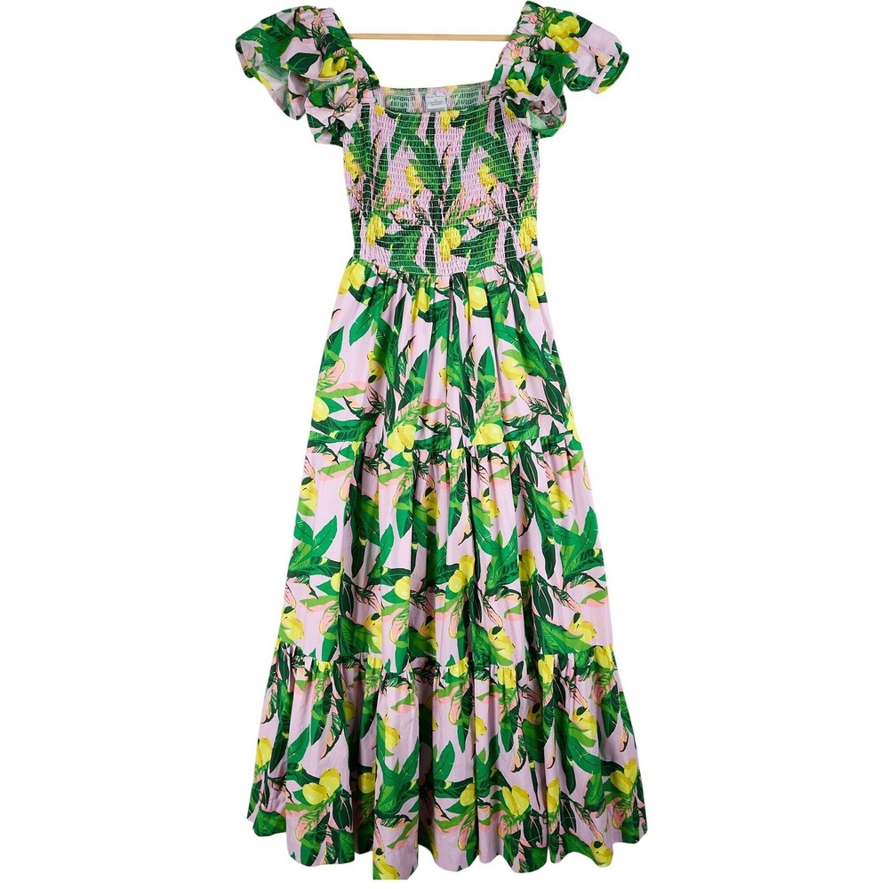 Oak Lane Seaside Style Cabana Sleep Dress‎ Lemon Tropical 100% Cotton Maxi Large